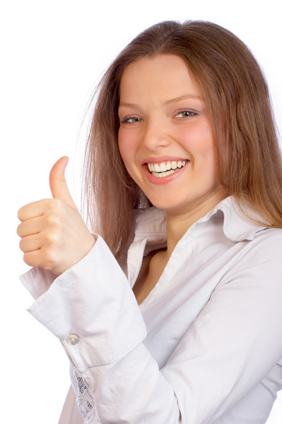 Smiling girl giving thumbs up